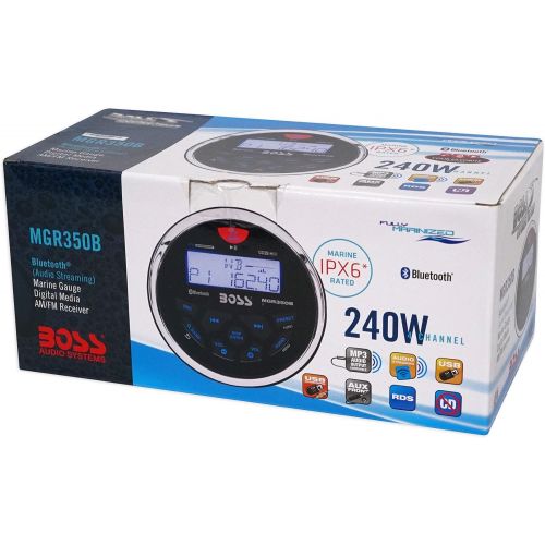  [아마존베스트]BOSS Audio Systems BOSS Audio MGR350B Marine Gauge Receiver - Bluetooth, Digital Media MP3 Player, (No CD Player), USB Port, AM/FM Radio, Weatherproof