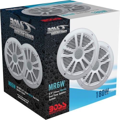  BOSS Audio Systems MR6W 180 Watt Per Pair, 6.5 Inch, Full Range, 2 Way Weatherproof Marine Speakers Sold in Pairs, White