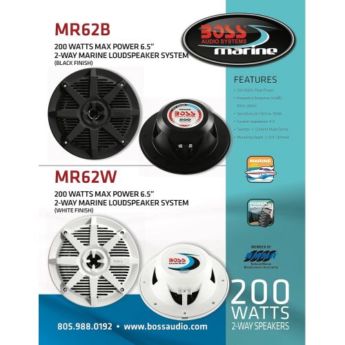  BOSS Audio Systems MR62B 200 Watt Per Pair, 6.5 Inch, Full Range, 2 Way Weatherproof Marine Speakers Sold in Pairs