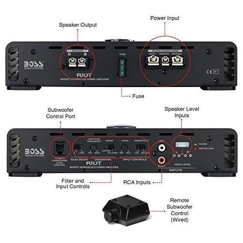  [아마존베스트]BOSS Audio Systems R1100M Monoblock Car Amplifier - 1100 Watt Amp, 2/4 Ohm Stable, Class A/B, Mosfet Power Supply, Remote Subwoofer Control, Subwoofer Amplifier