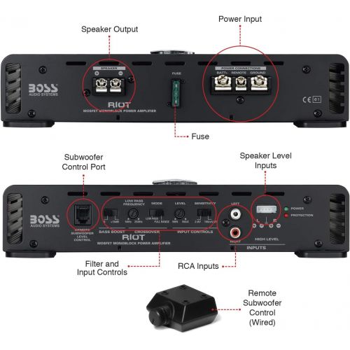  [아마존베스트]BOSS Audio Systems R1100M Monoblock Car Amplifier - 1100 Watt Amp, 2/4 Ohm Stable, Class A/B, Mosfet Power Supply, Remote Subwoofer Control, Subwoofer Amplifier