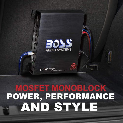  [아마존베스트]BOSS Audio Systems R1100MK Car Amplifier and 8 Gauge Wiring Kit - 1100 Watts Max Power, 2-4 Ohm Stable, Class A/B, Monoblock, Mosfet Power Supply, Remote Subwoofer Control