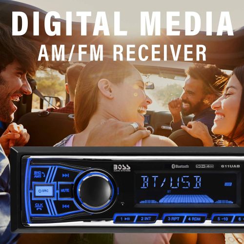  [아마존베스트]BOSS Audio Systems 611UAB Multimedia Car Stereo - Single Din, Bluetooth Audio and Hands-Free Calling, Built-in Microphone, MP3 Player, No CD/DVD Player, USB Port, AUX Input, AM/FM