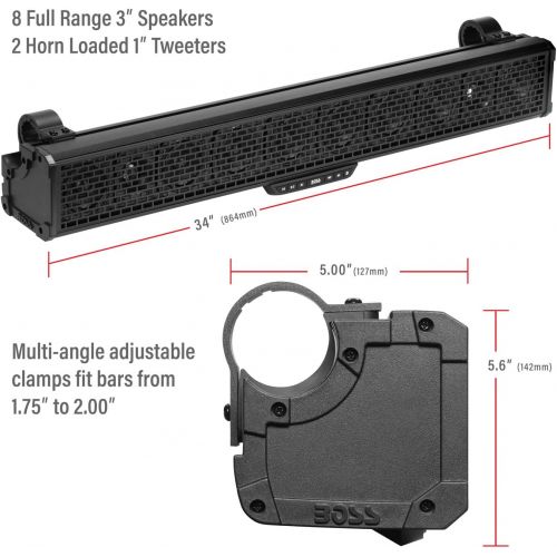  [아마존베스트]BOSS Audio Systems BRT34A ATV UTV Sound Bar System - 34 Inches Wide, IPX5 Rated Weatherproof, Bluetooth, Amplified, 3 inch Speakers, 1 Inch Horn Loaded Tweeters, Easy Installation