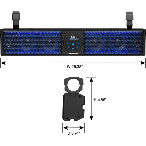  [아마존베스트]BOSS Audio Systems BRT26RGB ATV UTV Sound Bar System - 26 Inches Wide, IPX5 Rated Weatherproof, Bluetooth Audio, Amplified, 4 inch Speakers, 1 Inch Tweeters, USB Port, RGB Multicol