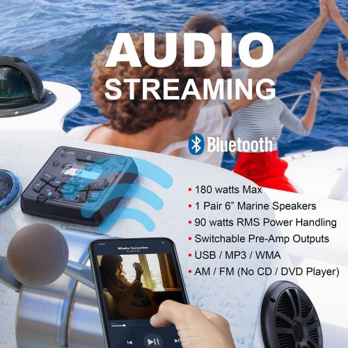  [아마존베스트]BOSS Audio Systems MCKGB450B.6 Weatherproof Marine Gauge Receiver and Speaker Package - IPX6 Receiver, 6.5 Inch Speakers, Bluetooth Audio, USB MP3, AM FM, NOAA Weather Band Tuner,
