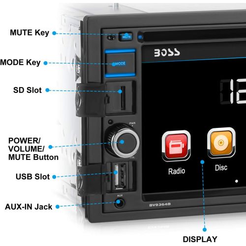  [아마존베스트]Boss Audio Systems BV9364B Car Stereo DVD Player - Double Din, Bluetooth Audio/Hands-Free Calling, 6.2 Inch Touchscreen LCD Monitor, MP3 Player, CD, DVD, USB Port, SD, AUX Input, A