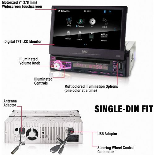  [아마존베스트]BOSS Audio Systems BV9976B Car DVD Player - Single Din, Bluetooth Audio and Calling, Built-in Microphone, CD-USB-SD-Aux-in-AM FM Radio Receiver, 7 Inch Digital LCD Display, Multi-c