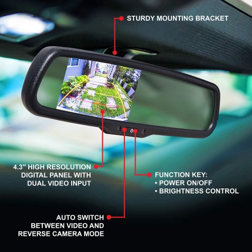  [아마존베스트]BOSS Audio Systems BV430RVM Rearview Car Mirror with 4.3 Inch Built in High Resolution Digital Monitor - Includes Weatherproof Rearview Backup Camera and Brackets