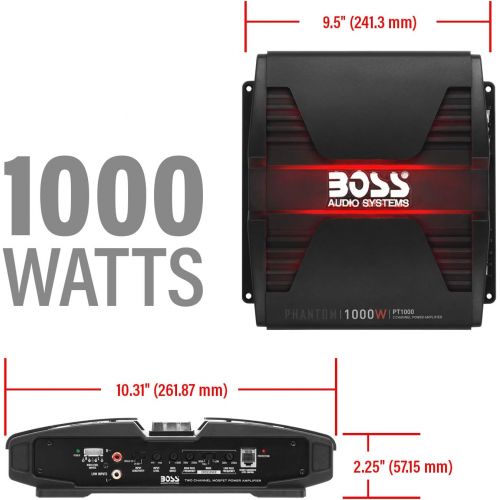  BOSS Audio Systems PT1000 2 Channel Car Amplifier - 1000 Watts, Full Range, Class A/B, 2-8 Ohm Stable, Mosfet Power Supply, Bridgeable