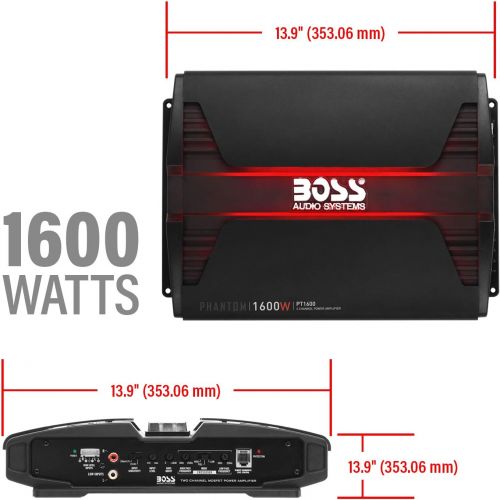  BOSS Audio Systems PT1600 2 Channel Car Amplifier ? Phantom Series, 1600 Watts, Full Range, Class A/B, 2-8 Ohm Stable, Mosfet Power Supply, Bridgeable