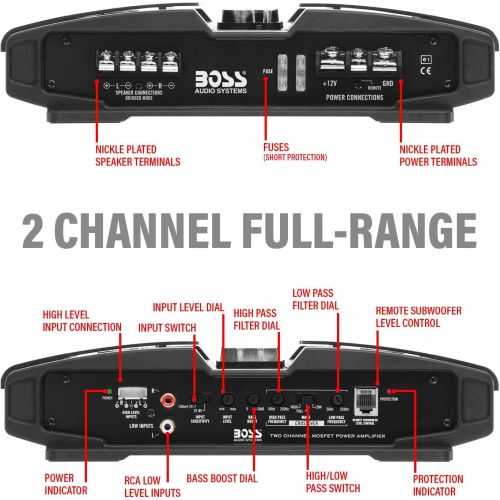  BOSS Audio Systems PT1600 2 Channel Car Amplifier ? Phantom Series, 1600 Watts, Full Range, Class A/B, 2-8 Ohm Stable, Mosfet Power Supply, Bridgeable