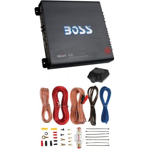  BOSS Audio Systems R2504 1000 Watt 4 Channel Car Audio Power Stereo Amplifier with Remote Control and AKS8 Amplifier Installation Wiring Kit