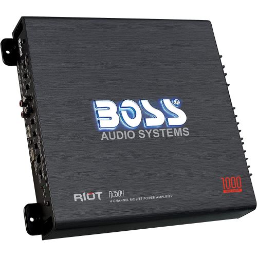  BOSS Audio Systems R2504 Riot Series Car Audio Stereo Subwoofer Amplifier - 1000 High Output, 4 Channel, Class A/B, 2/4 Ohm, High/Low Level Inputs, High/Low Pass Crossover, Bridgea