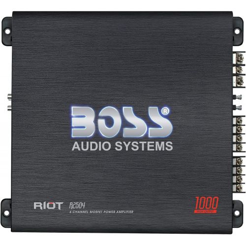  BOSS Audio Systems R2504 Riot Series Car Audio Stereo Subwoofer Amplifier - 1000 High Output, 4 Channel, Class A/B, 2/4 Ohm, High/Low Level Inputs, High/Low Pass Crossover, Bridgea