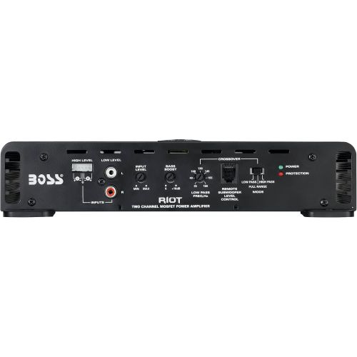  BOSS Audio Systems R4002 Riot Series Car Audio Stereo Amplifier ? 800 High Output, 2 Channel, Class A/B, 2/4 Ohm, Low/High Level Inputs, High/Low Pass Crossover, Full Range, Bridge