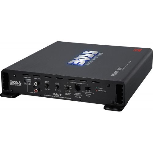  BOSS Audio Systems R6002 Riot Series Car Audio Stereo Amplifier - 1200 High Output, 2 Channel, Class A/B, 2/4 Ohm, Low/High Level Inputs, High/Low Pass Crossover, Full Range, Bridg