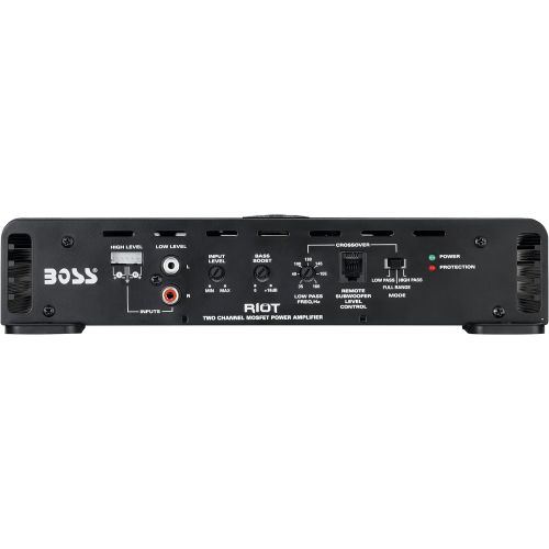  BOSS Audio Systems R6002 Riot Series Car Audio Stereo Amplifier - 1200 High Output, 2 Channel, Class A/B, 2/4 Ohm, Low/High Level Inputs, High/Low Pass Crossover, Full Range, Bridg