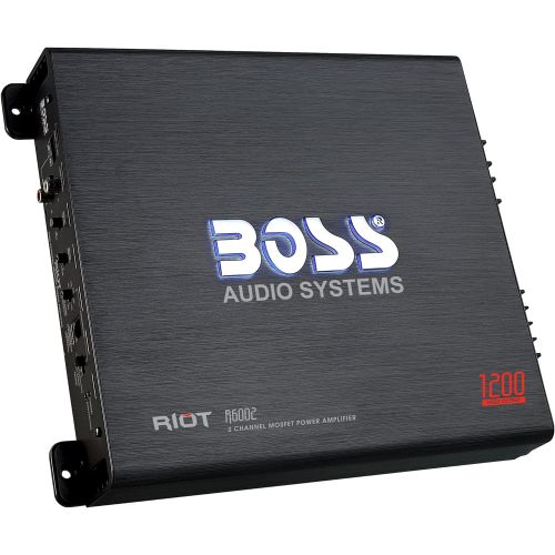  BOSS Audio Systems R6002 Riot Series Car Audio Stereo Amplifier - 1200 High Output, 2 Channel, Class A/B, 2/4 Ohm, Low/High Level Inputs, High/Low Pass Crossover, Full Range, Bridg