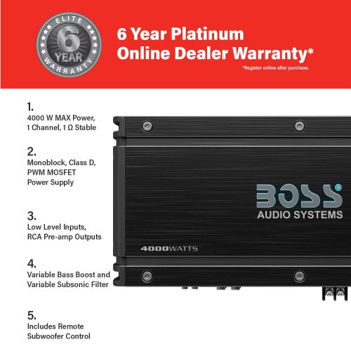  BOSS Audio Systems BOSS Audio OX4KD Class D Car Amplifier ? 4000 Watts, 1 Ohm Stable, Digital, Monoblock, MOSFET Power Supply