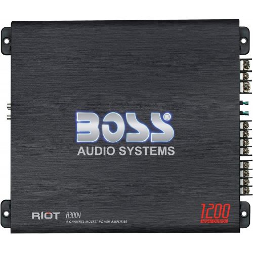  BOSS Audio Systems R3004 4 Channel Car Amplifier - 1200 Watts, 2/4 Ohm Stable, Class A/B, Full Range, Bridgeable, MOSFET Power Supply, Remote Subwoofer Control