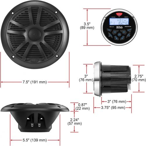  BOSS Audio Systems MCKGB350B.6 Weatherproof Marine Gauge Receiver and Speaker Package - IPX6 Receiver, 6.5 Inch Speakers, Bluetooth Audio, USB, MP3, AM/FM, NOAA Weather Band Tuner,