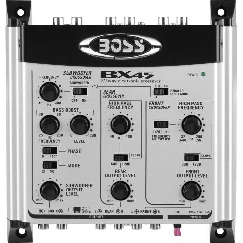  Boss Audio Systems Bx45 2 3 Way Pre-amp Car Electronic Crossover - Variable High Pass Filter 40 Hz - 8 Khz Selectable Crossover Slopes, Selectable Phase Maximum Input Voltage 4.5 V