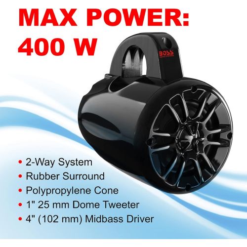  BOSS Audio Systems MRWT40 Marine Waketower Speaker System - 400 Watts of Power Per Pair, 200 Watts Each, 4 Inch, Full Range, 2 Way, Marine grade Weatherproof, Sold In Pairs