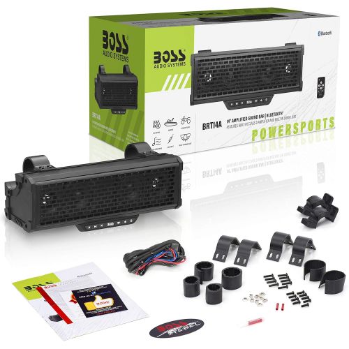  BOSS Audio Systems BRT14A ATV UTV Sound Bar System - 14 Inches Wide, IPX5 Rated Weatherproof, Bluetooth, Amplified, 3 inch Speakers, 1 Inch Horn Loaded Tweeters, Easy Installation