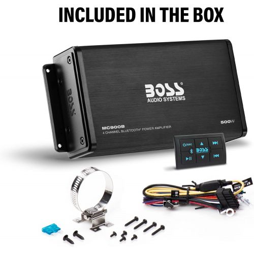  BOSS Audio Systems MC900B 4 Channel Weatherproof Amplifier ? Bluetooth, 500 Watts, Bluetooth Multi-Function Remote, Full Range, Class A/B, 4-8 Ohm Stable, Aux-in, RCA Outputs, USB