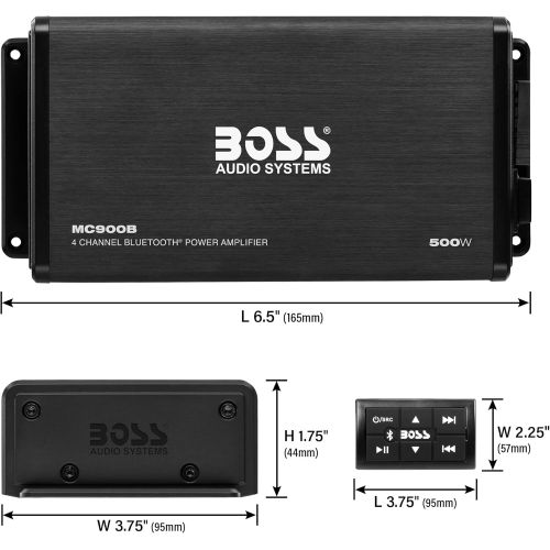  BOSS Audio Systems MC900B 4 Channel Weatherproof Amplifier ? Bluetooth, 500 Watts, Bluetooth Multi-Function Remote, Full Range, Class A/B, 4-8 Ohm Stable, Aux-in, RCA Outputs, USB