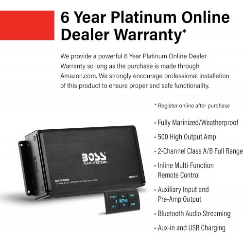  BOSS Audio Systems MC900B 4 Channel Weatherproof Amplifier ? Bluetooth, 500 Watts, Bluetooth Multi-Function Remote, Full Range, Class A/B, 4-8 Ohm Stable, Aux-in, RCA Outputs, USB