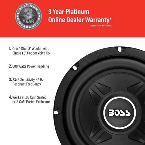  BOSS Audio Systems CXX8 8 Inch Car Subwoofer - 600 Watts Maximum Power, Single 4 Ohm Voice Coil, Easy Mounting, Sold Individually