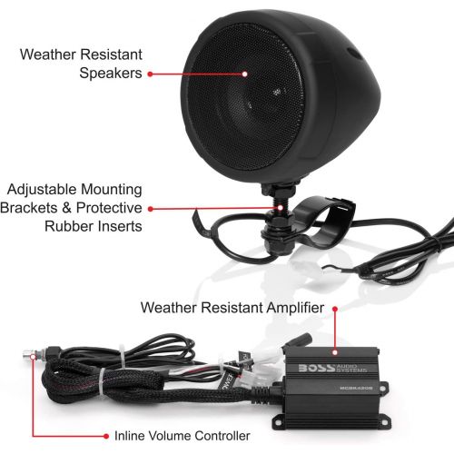 BOSS Audio Systems BOSS Audio MCBK420B Bluetooth, All-Terrain, Weatherproof Speaker And Amplifier Sound System, Two 3 Inch Speakers, Bluetooth Amplifier, Inline Volume Control, Ideal For Motorcycles