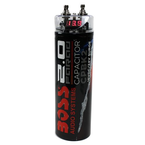  BOSS Audio Systems Boss CPBK2 2 Farad Car Digital Voltage Capacitor Power Audio Cap+8 Ga Amp Kit