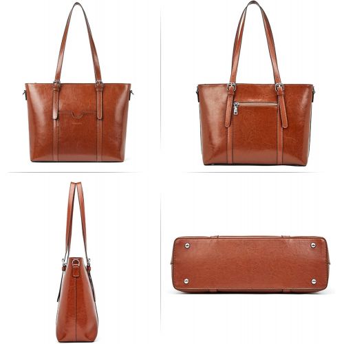  [아마존베스트]BOSTANTEN Women Leather Laptop Tote Office Shoulder Handbag Vintage Briefcase 15.6 inch Computer Work Purse Brown