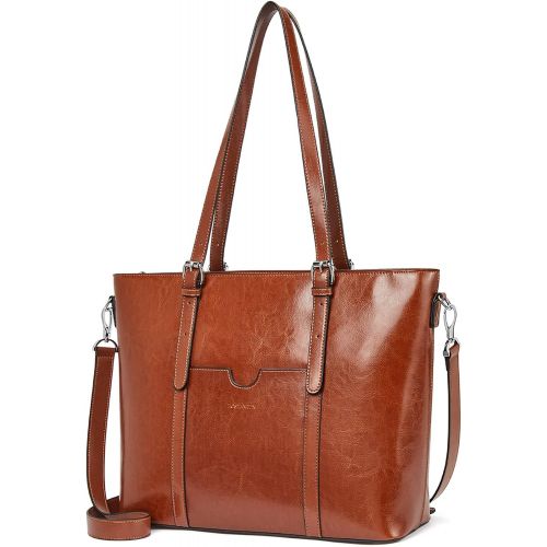  [아마존베스트]BOSTANTEN Women Leather Laptop Tote Office Shoulder Handbag Vintage Briefcase 15.6 inch Computer Work Purse Brown