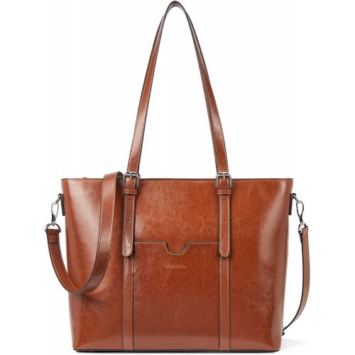  [아마존베스트]BOSTANTEN Women Leather Laptop Tote Office Shoulder Handbag Vintage Briefcase 15.6 inch Computer Work Purse Brown