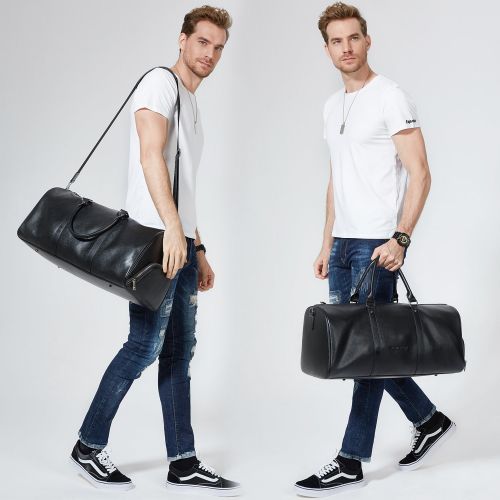 BOSTANTEN Genuine Leather Travel Weekender Overnight Duffel Bag Gym Sports Luggage Tote Duffle Bags For Men & Women