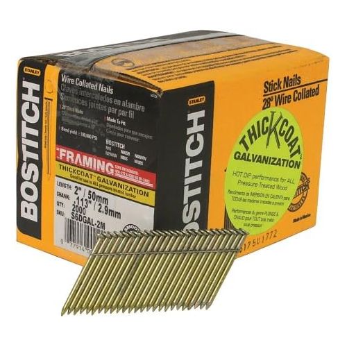  BOSTITCH S6DGAL-2M Thickcoat Clipped Head 2-Inch by .113-Inch by 28 Degree Wire Collated Framing Nail (2,000 per Box)