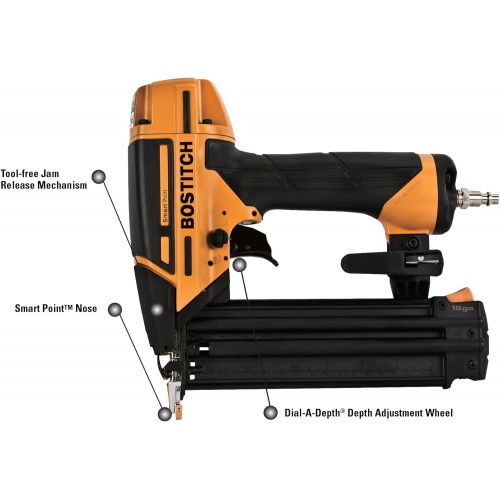  BOSTITCH Nail Gun, Brad Nailer, Smart Point, 18GA (BTFP12233) & Pancake Air Compressor, Oil-Free, 6 Gallon, 150 PSI (BTFP02012)