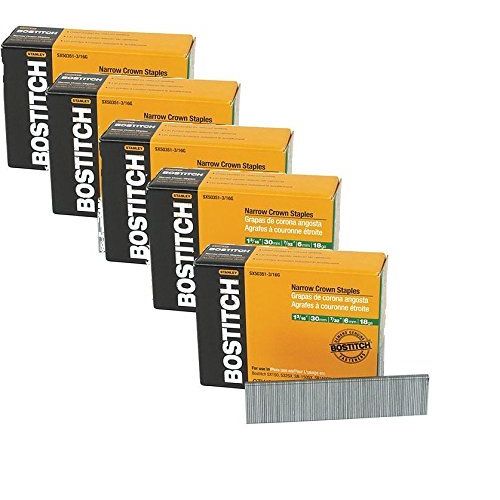  5 Pack Bostitch SX50351-1/4G 1-1/4-in Leg 18-Gauge 7/32-in Narrow Crown Finish Staples (3,000 pk)