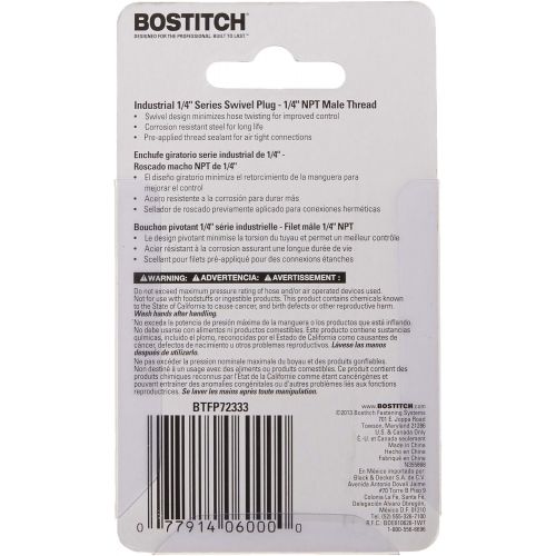  Bostitch BTFP72333 Industrial 1/4-Inch Series Swivel Plug with 1/4-Inch NPT Male Thread