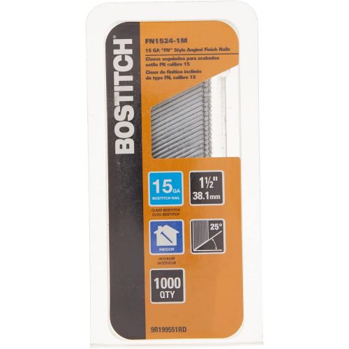  BOSTITCH Finish Nails, FN Style, Angled, 1-1/2-Inch, 15GA, 1000-Pack (FN1524-1M)