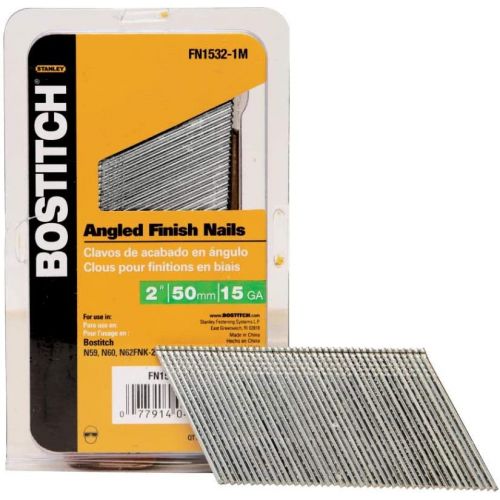  BOSTITCH Finish Nails, FN Style, Angled, 15GA, 2-Inch, Indoor use, 1000-Pack (FN1532-1M) (Package May Vary)