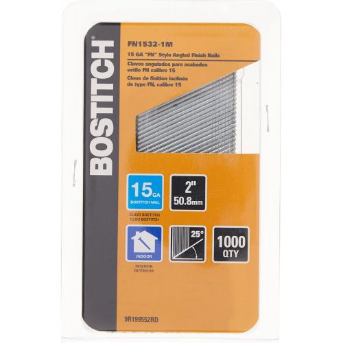  BOSTITCH Finish Nails, FN Style, Angled, 15GA, 2-Inch, Indoor use, 1000-Pack (FN1532-1M) (Package May Vary)