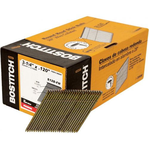  BOSTITCH Framing Nails, 28 Degree, Wire Weld, 3-1/4-Inch x .120-Inch, 2000-Pack (S12D-FH)