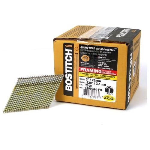  BOSTITCH Framing Nails, 28 Degree, Wire Weld, Galvanized, 3-Inch x .120-Inch, 2000-Pack (S10DGAL-FH)