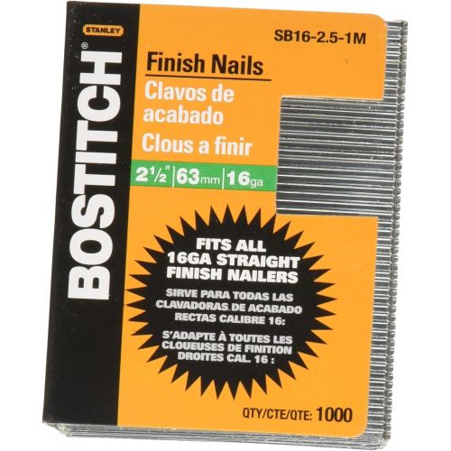  BOSTITCH Finish Nails, Bright, 2-1/2-Inch, 16GA, 1000-Pack (SB16-2.5-1M)