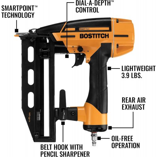  BOSTITCH Finish Nailer Kit, 16GA, Smart Point, Pneumatic (BTFP71917)